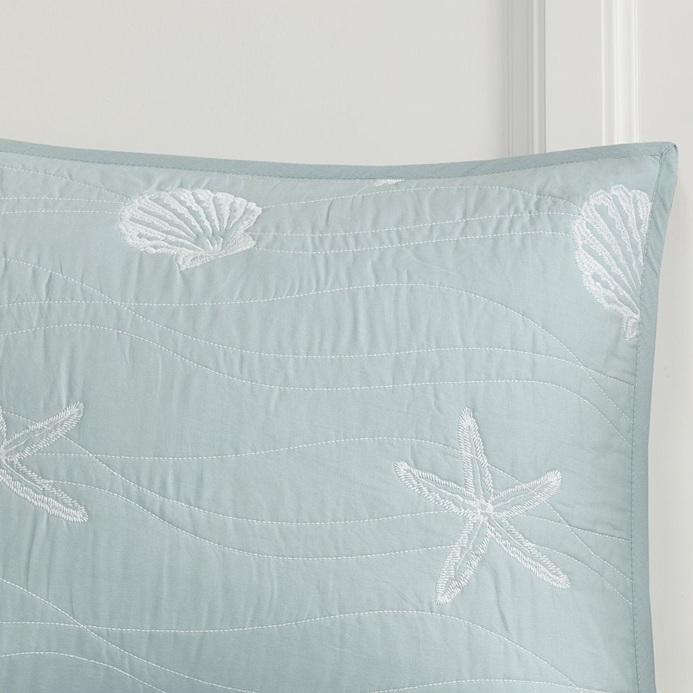 4 Piece Cotton Reversible Embroidered Quilt Set with Throw Pillow