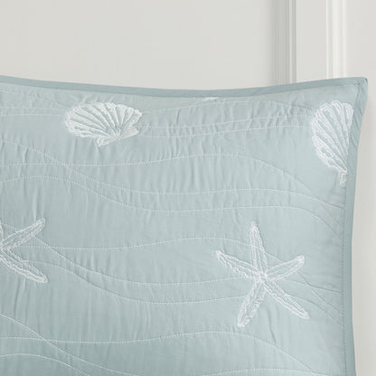 4 Piece Cotton Reversible Embroidered Quilt Set with Throw Pillow