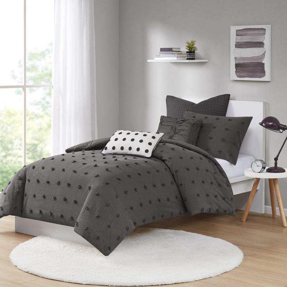 Cotton Jacquard Duvet Cover Set with Euro Shams and Throw Pillows
