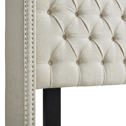 Beige Upholstery Headboard with Plywood Frame and Metal Legs Design