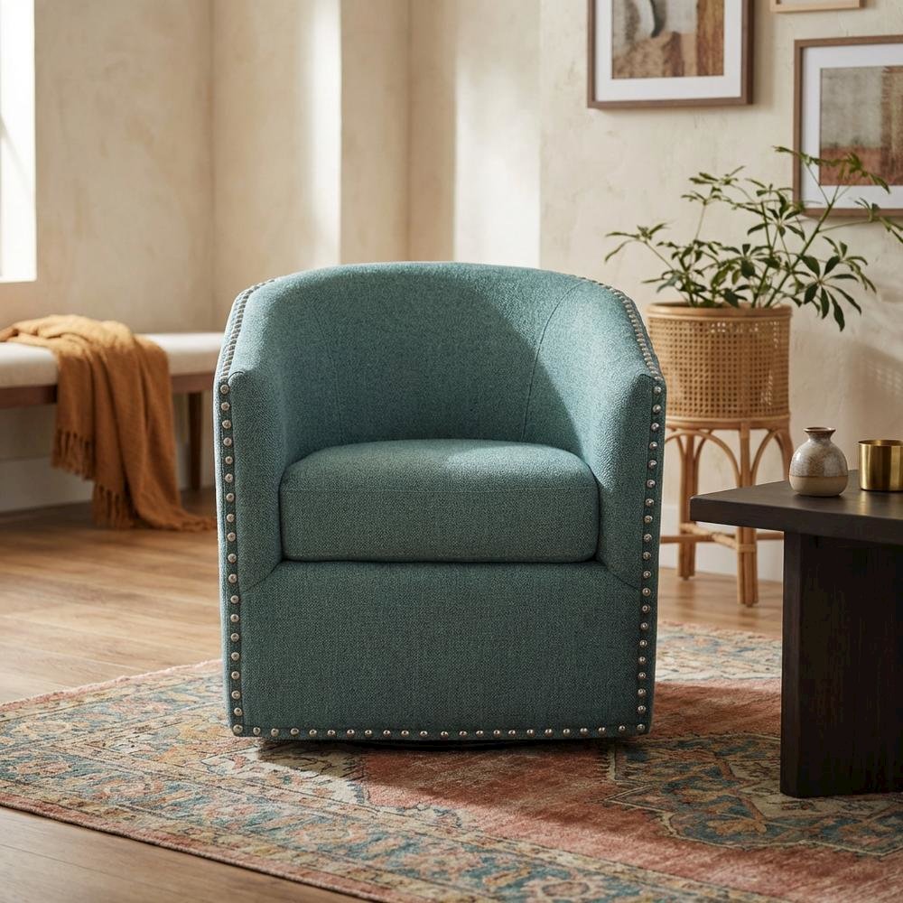 Teal Swivel Chair with Multi-Pattern Fabric and Comfortable Design