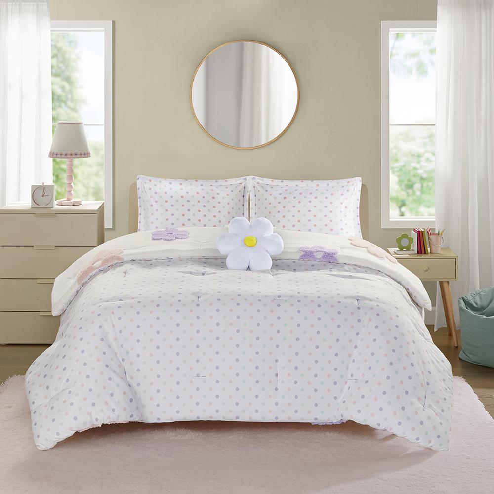 Floral Reversible Tufted Chenille Comforter Set with Flower Throw Pillow