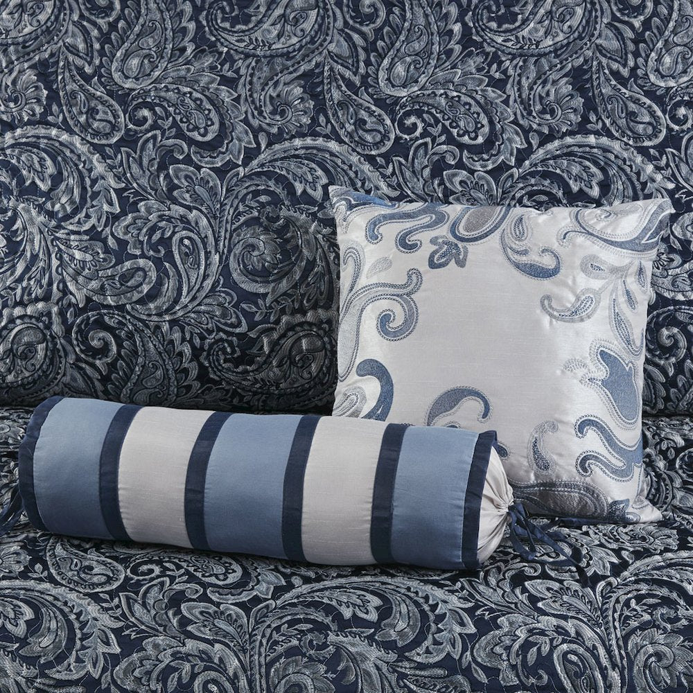 5 Piece Jacquard Bedspread Set with Throw Pillows