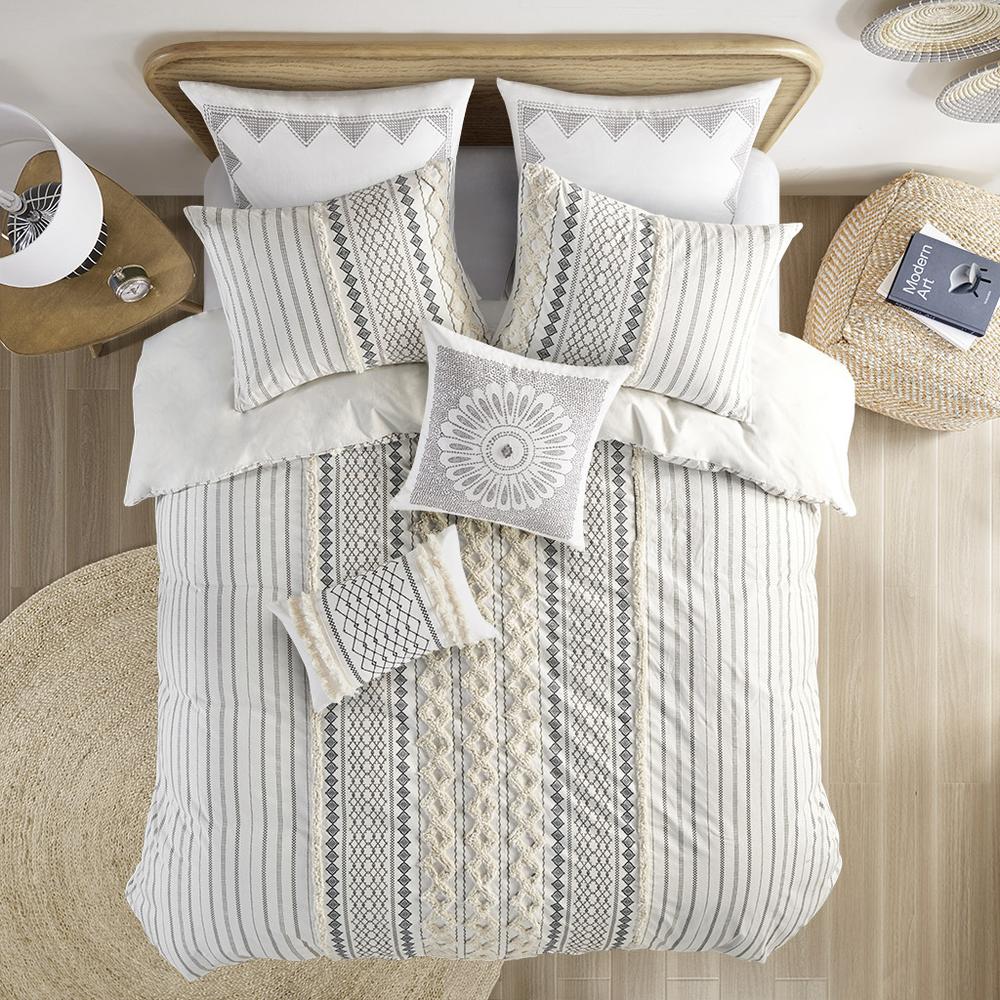 Cotton Printed Duvet Cover Set with Chenille