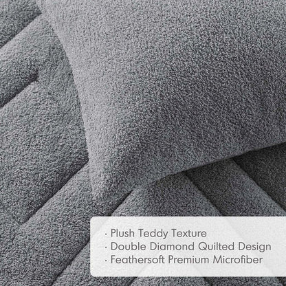 Double Diamond Quilted Teddy Comforter Set