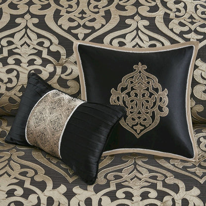 Odette 8 Piece Jacquard Comforter Set, Black color