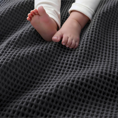 Waffle Weave Cotton Blanket, Dark Grey color