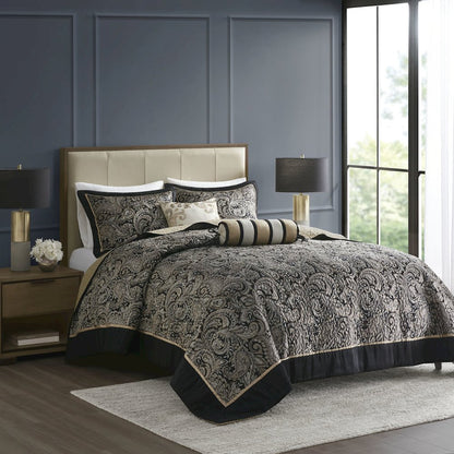 5 Piece Jacquard Bedspread Set with Throw Pillows
