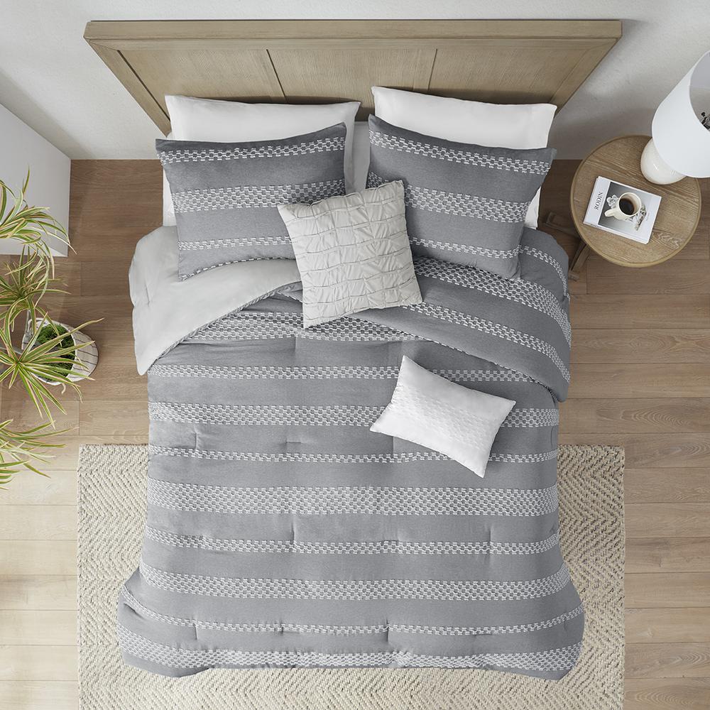 5 Piece Clipped Jacquard Comforter Set with Throw Pillows