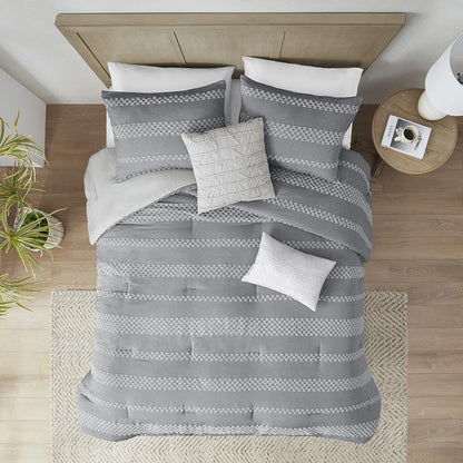 5 Piece Clipped Jacquard Comforter Set with Throw Pillows