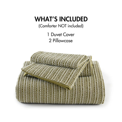 Lyon Waffle Washed Duvet Set, Green color
