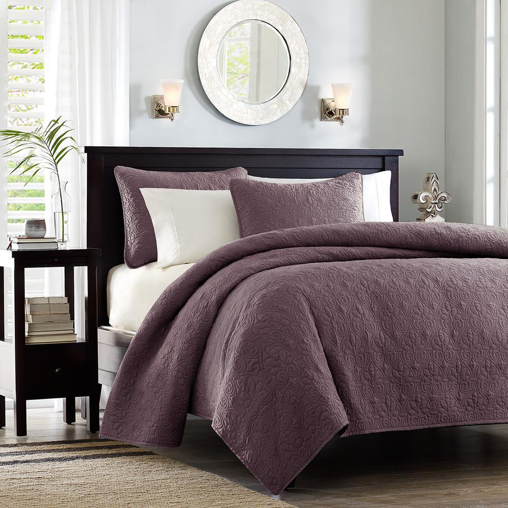 Quebec 3 Piece Reversible Quilt Set, Purple color