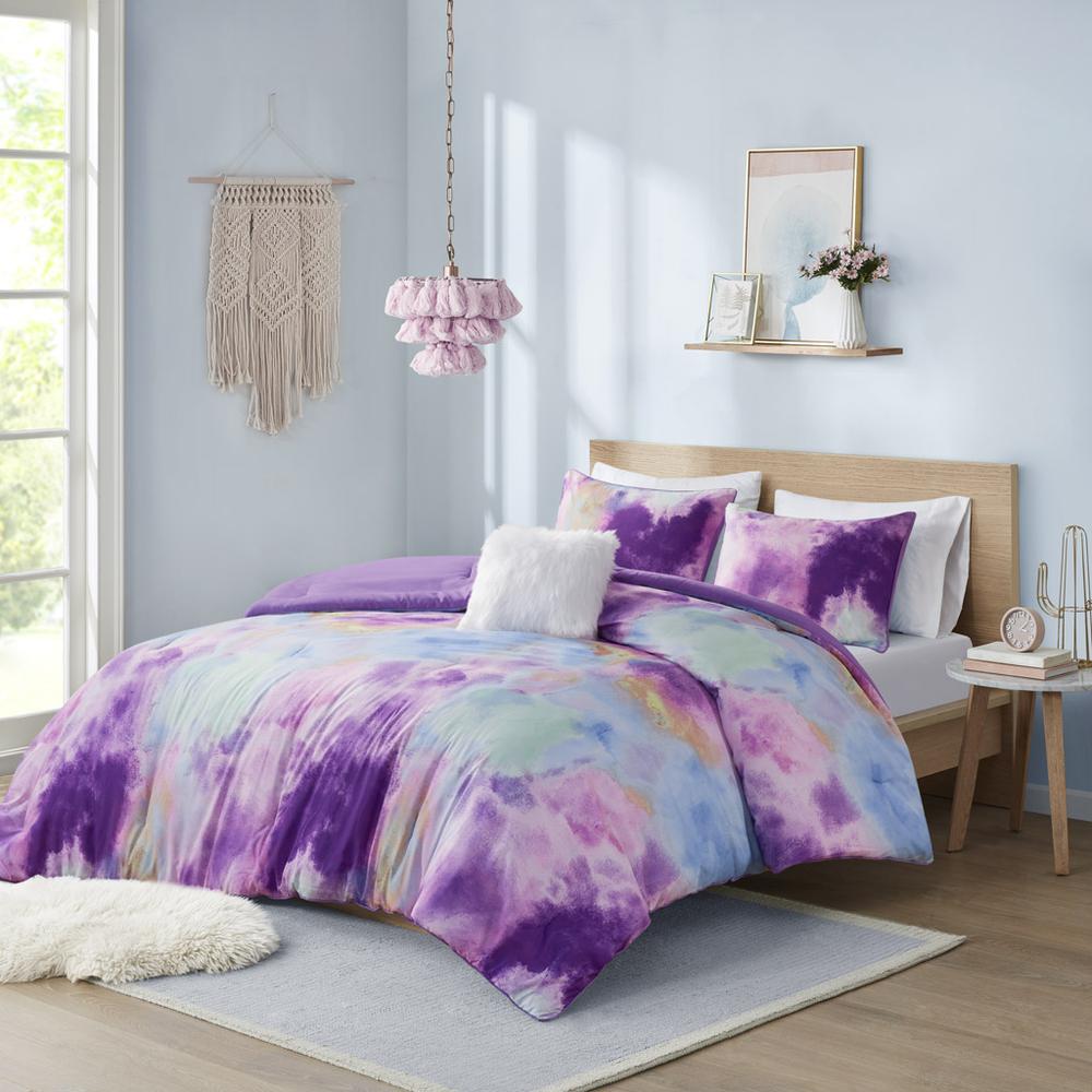 Watercolor Tie Dye Printed Comforter Set with Throw Pillow