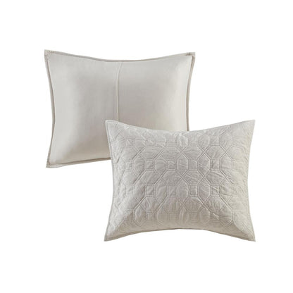 Harper 3 Piece Velvet Quilt Set, Ivory color
