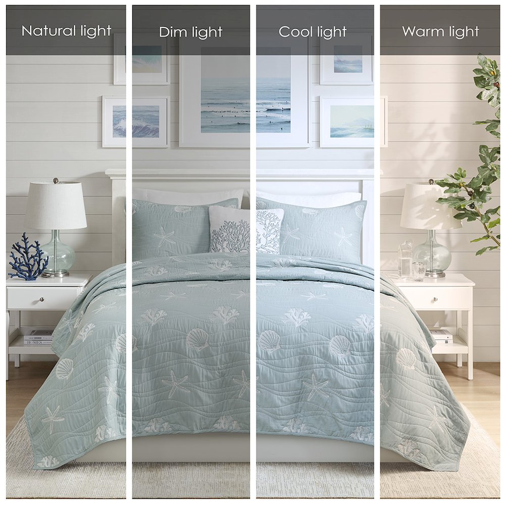 4 Piece Cotton Reversible Embroidered Quilt Set with Throw Pillow