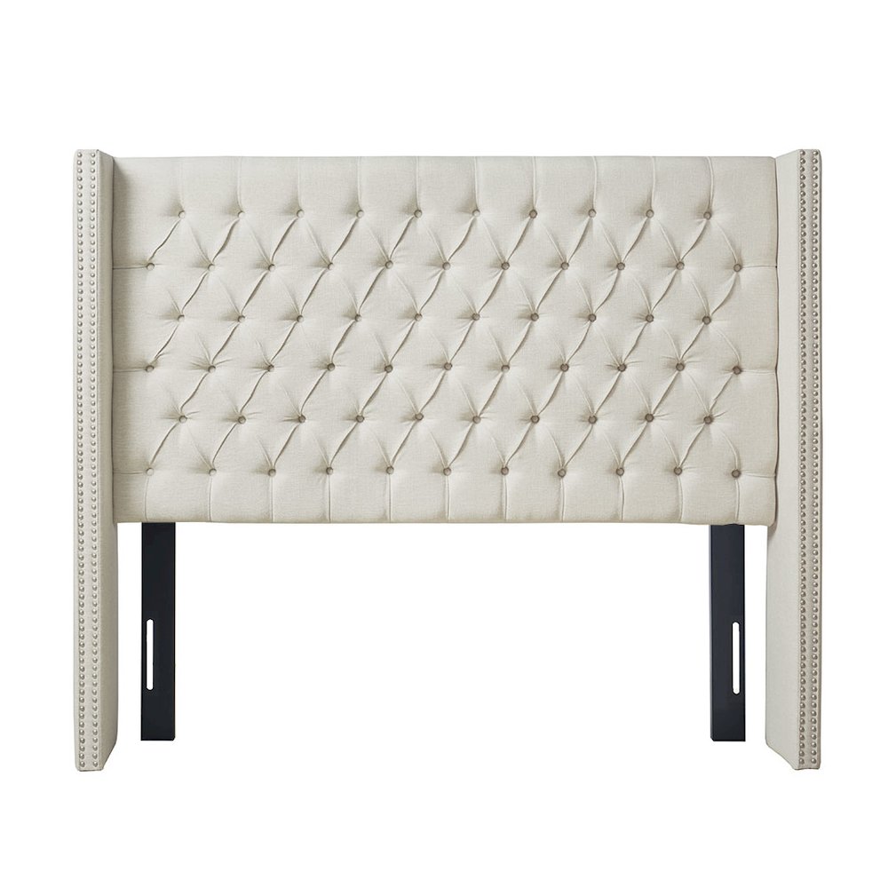 Amelia Upholstered Wingback Headboard with Button Tufting & Nailhead Trim