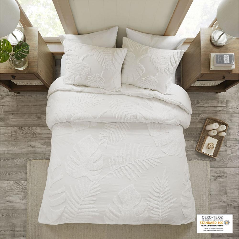3 Piece Tufted Cotton Chenille Palm Duvet Cover Set