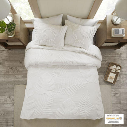 3 Piece Tufted Cotton Chenille Palm Duvet Cover Set