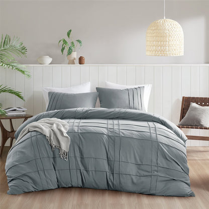 Porter Soft Washed Pleated Duvet Cover Set, Blue/Grey color