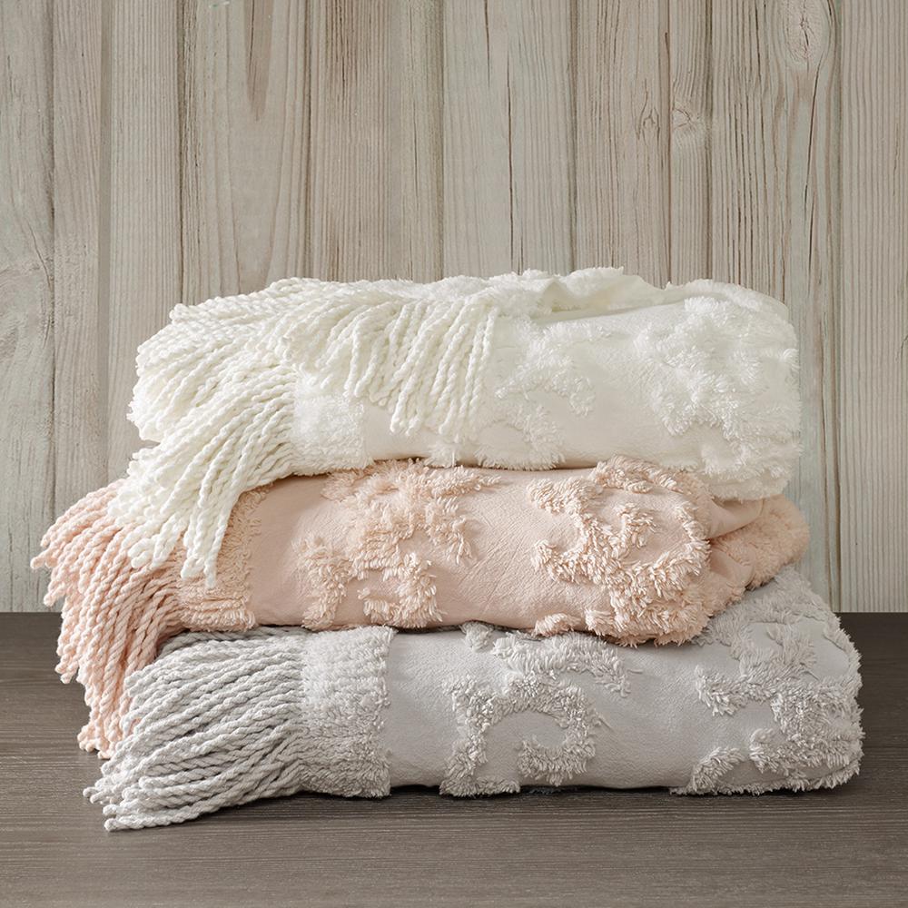100% Cotton Tufted Chenille Lightweight Throw With Fringe Tassel 50" x 60"