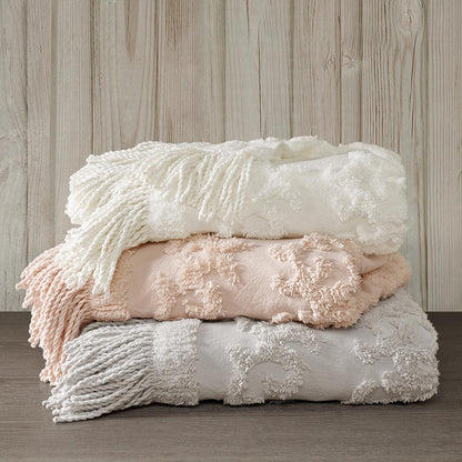 100% Cotton Tufted Chenille Lightweight Throw With Fringe Tassel 50" x 60"