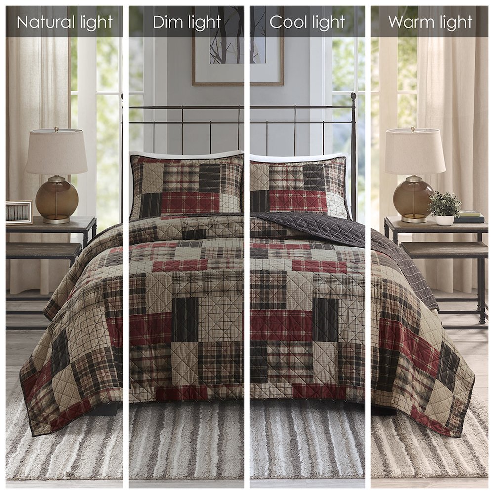 Timber 3 Piece Reversible Printed Quilt Set, Red/Black color