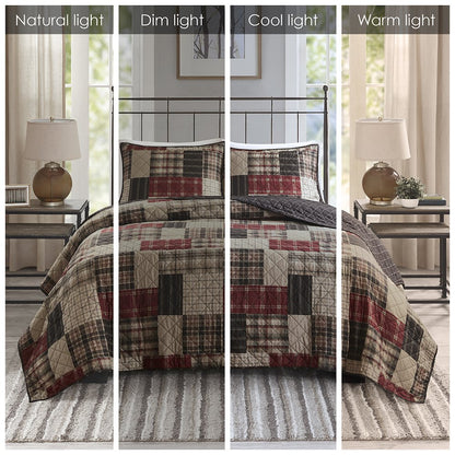 Timber 3 Piece Reversible Printed Quilt Set, Red/Black color
