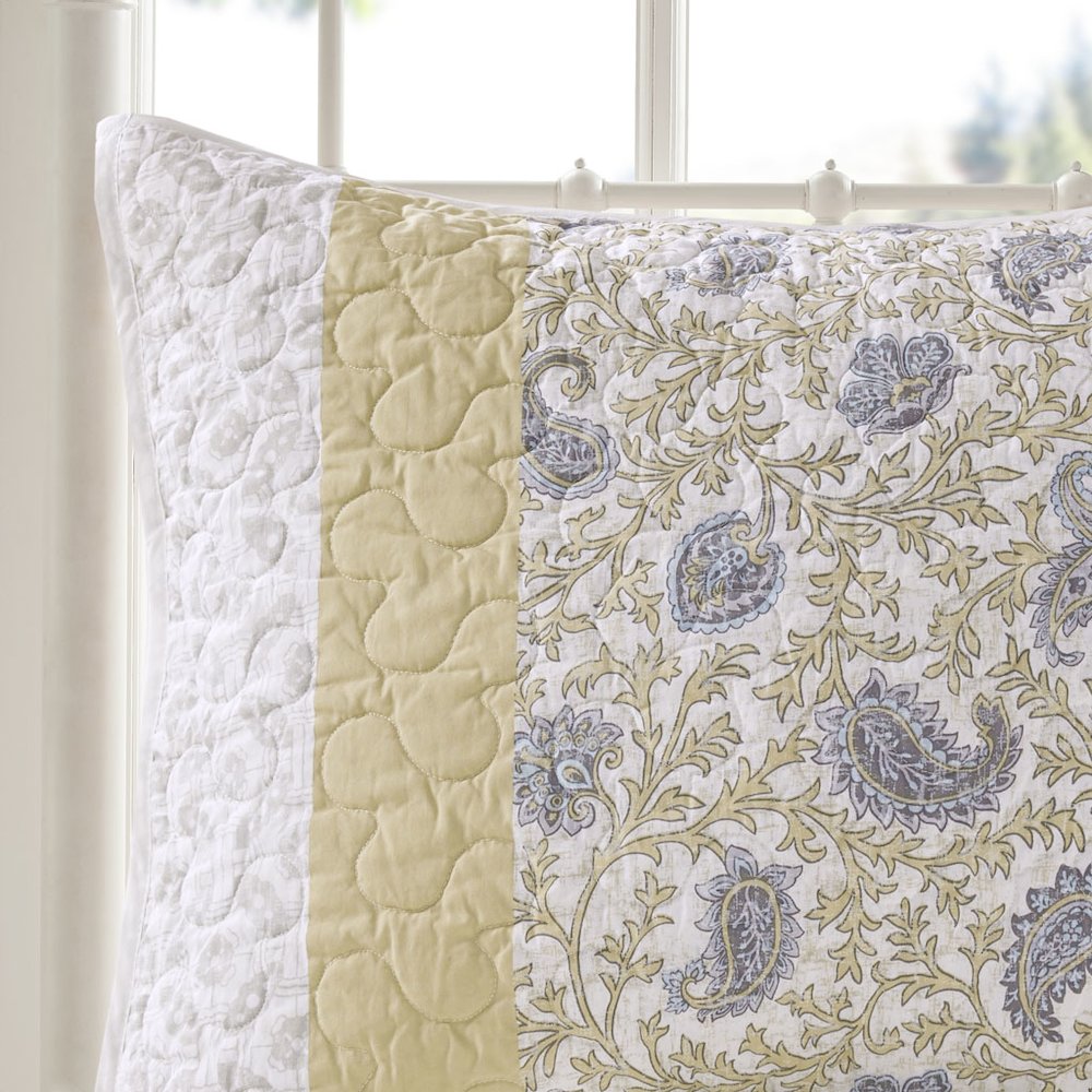 6 Piece Cotton Percale Quilt Set with Throw Pillows