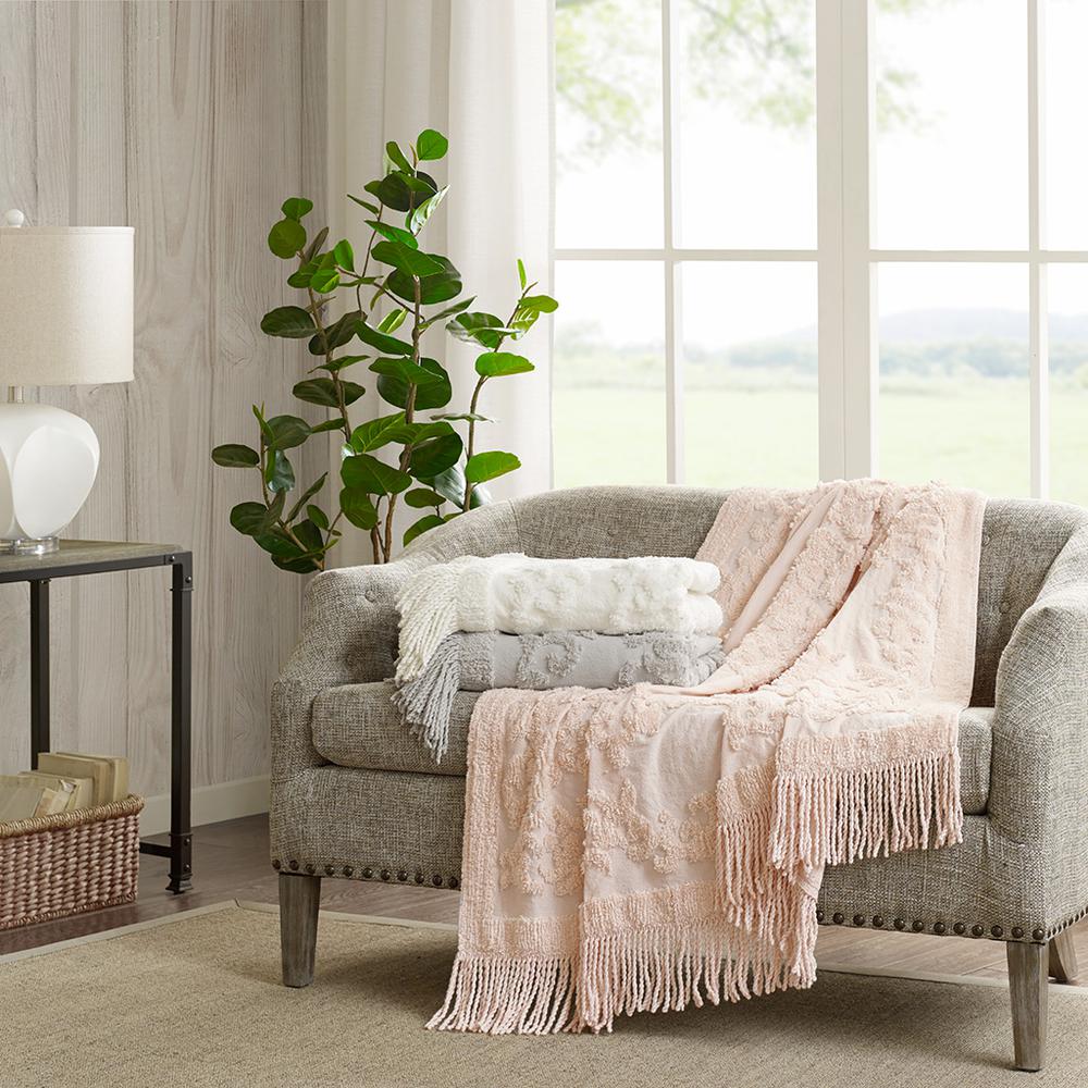 100% Cotton Tufted Chenille Lightweight Throw With Fringe Tassel 50" x 60"