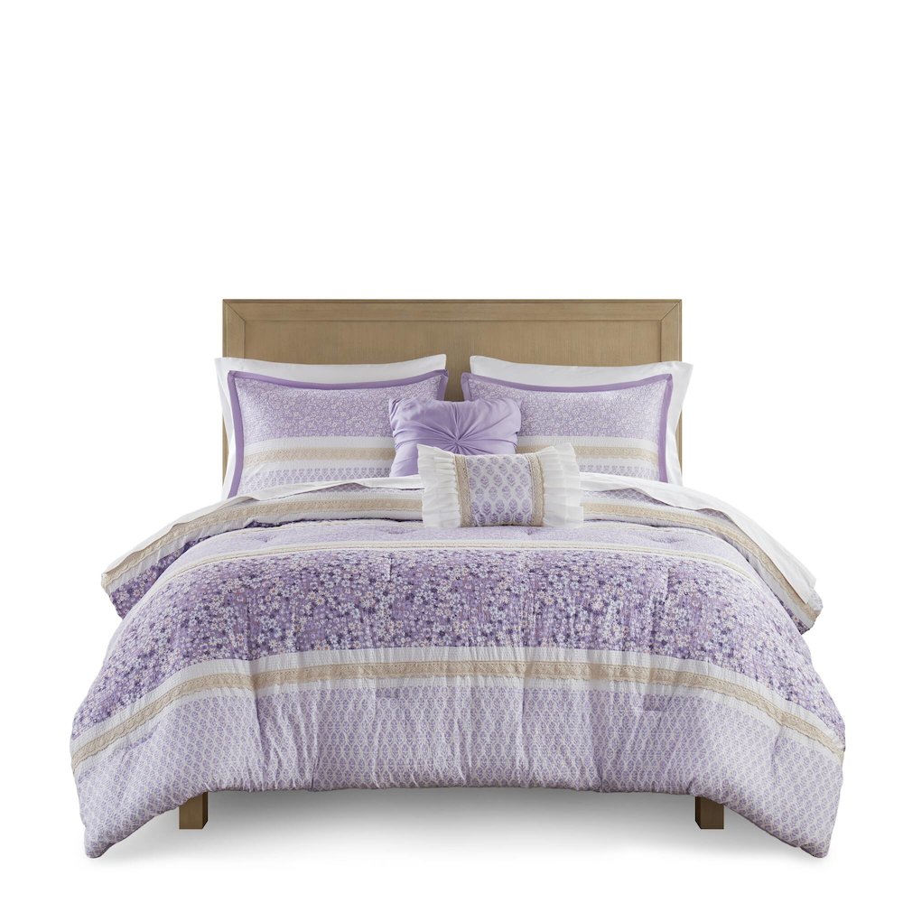 5 Piece Seersucker Comforter Set with Throw Pillows