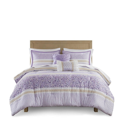 5 Piece Seersucker Comforter Set with Throw Pillows