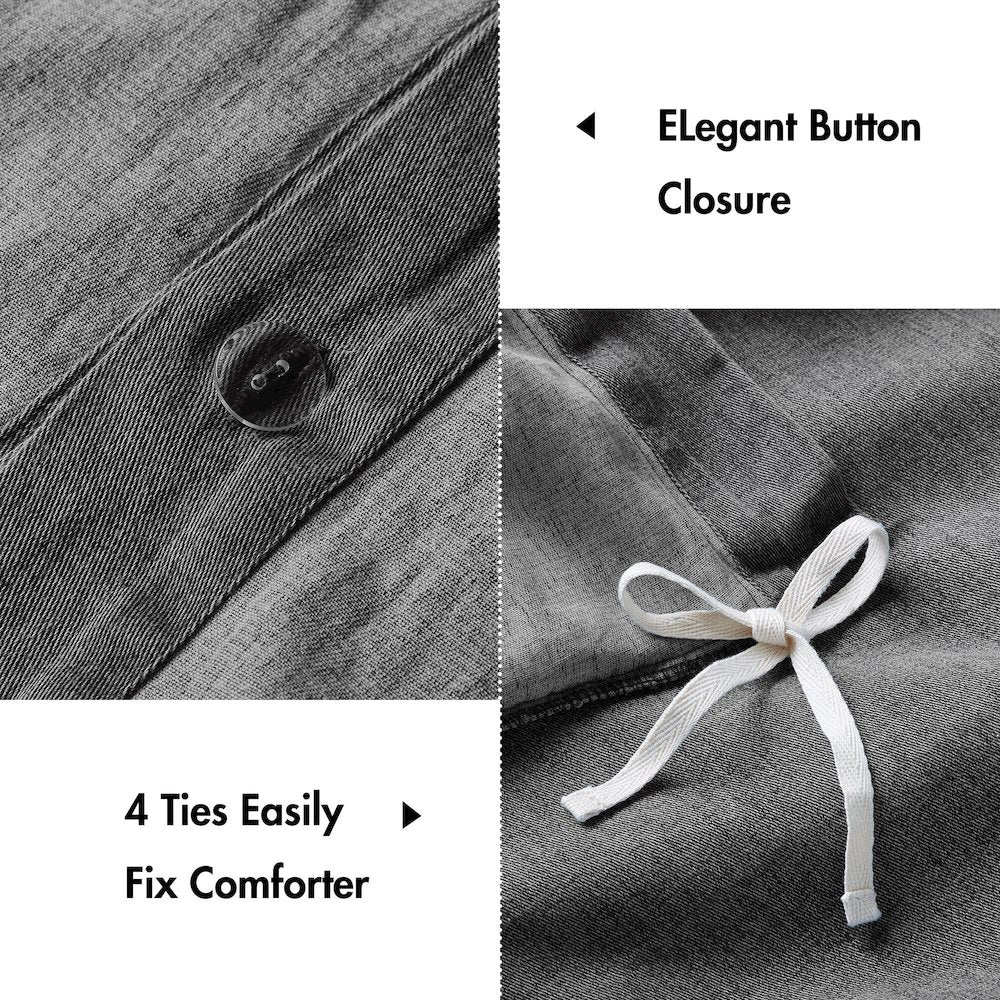 Hudson Twill Washed Duvet Set, Grey color
