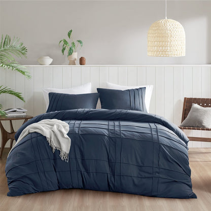 Porter Soft Washed Pleated Duvet Cover Set, Navy color