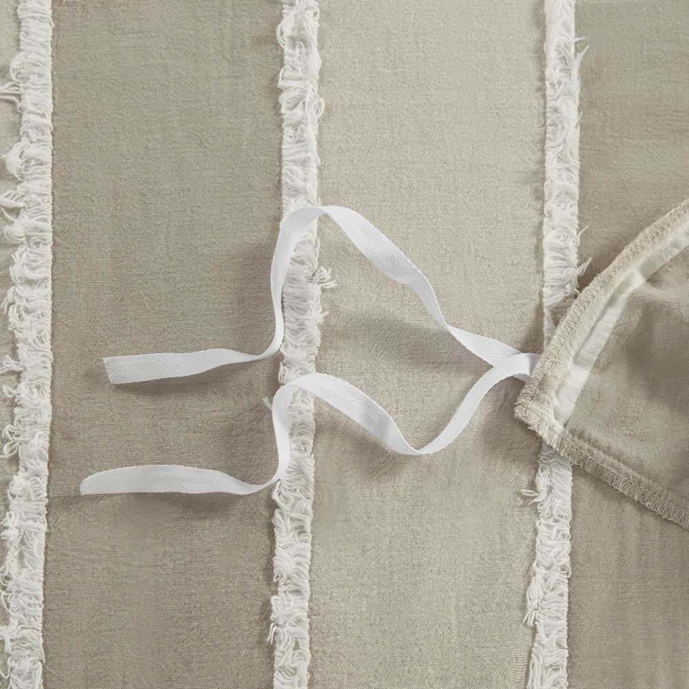 Shay 3 Piece Striped Cotton Duvet Cover Set, Taupe color