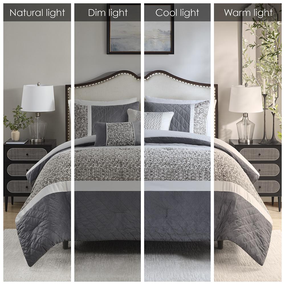 5 Piece Textured Jacquard Stripe Comforter Set with Throw Pillows