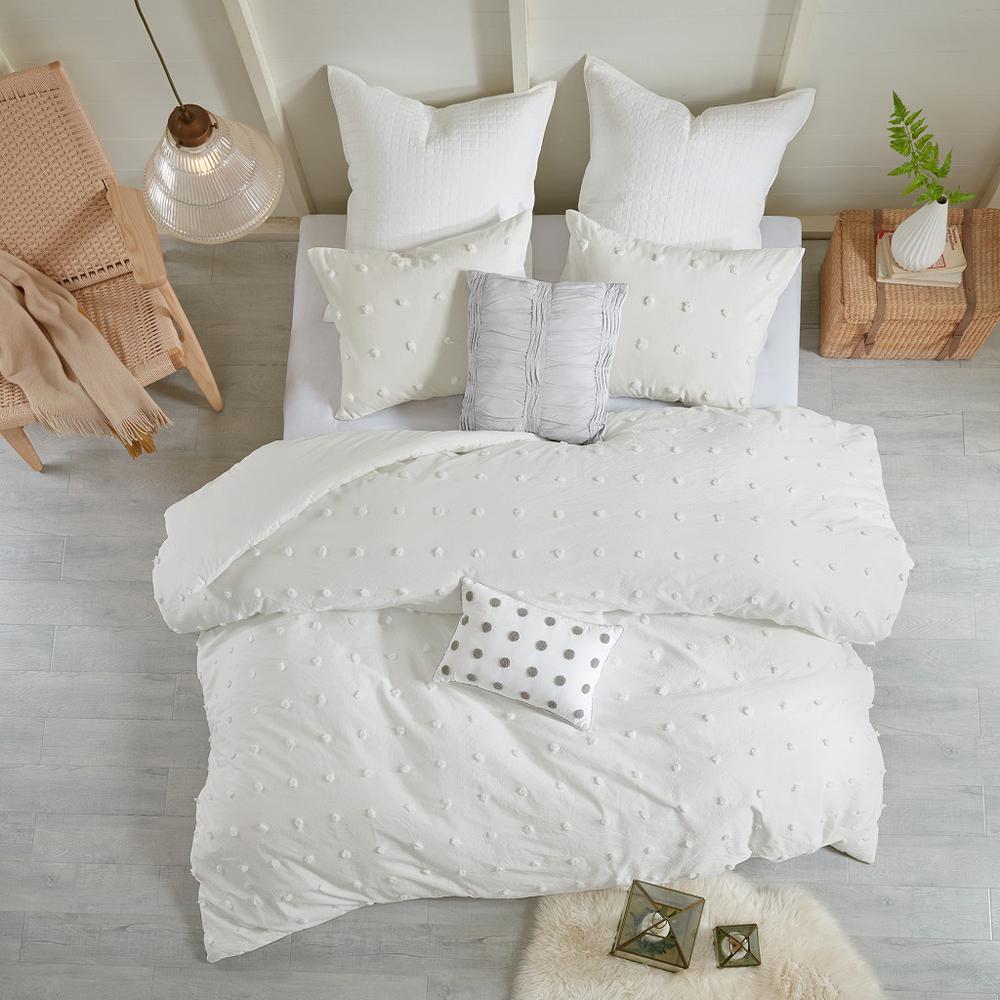 Cotton Jacquard Duvet Cover Set with Euro Shams and Throw Pillows