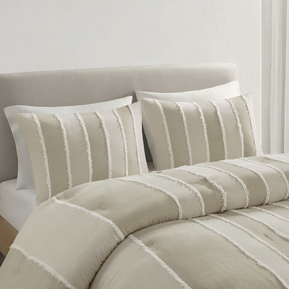 Shay 3 Piece Striped Cotton Comforter Set, Taupe color