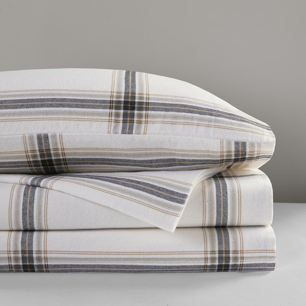 Cotton Flannel Sheet Set in Tan Plaid