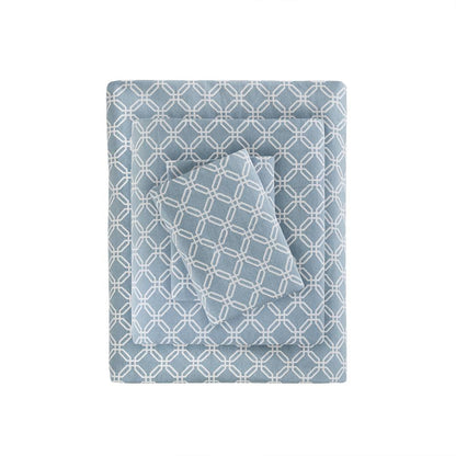 Cozy Flannel Printed Sheet Set, Blue Geo color