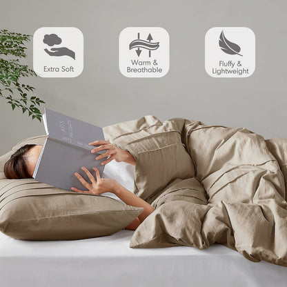 Porter Soft Washed Pleated Duvet Cover Set, Khaki color