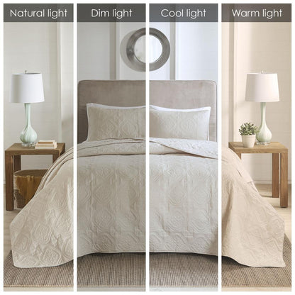Oakley 3 Piece Reversible Bedspread Set, Cream color
