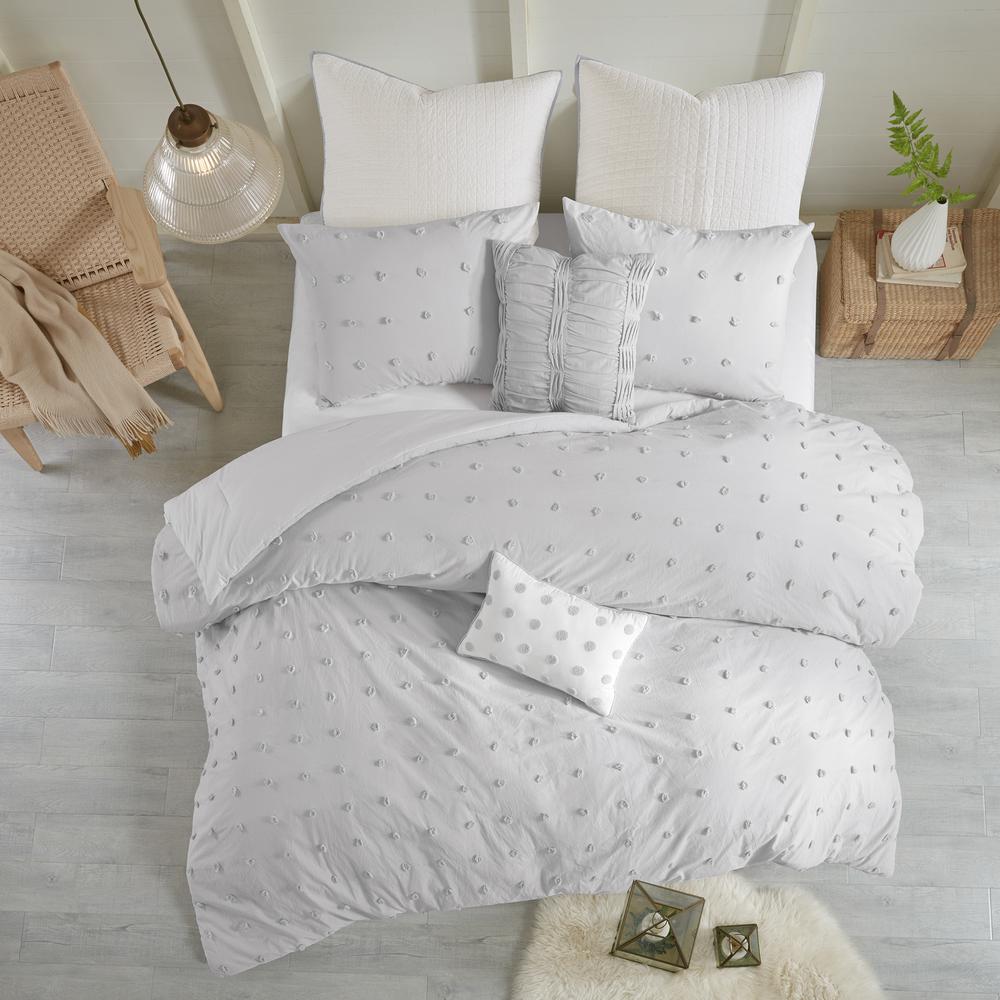 Cotton Jacquard Comforter Set with Euro Shams and Throw Pillows