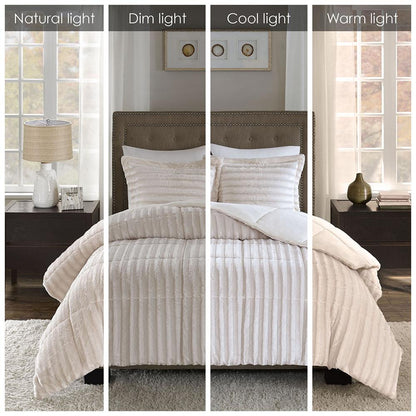 Duke Faux Fur Comforter Mini Set, Champagne color