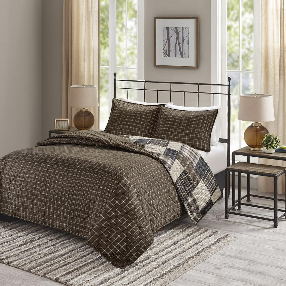 Timber 3 Piece Reversible Printed Quilt Set, Black/Brown color