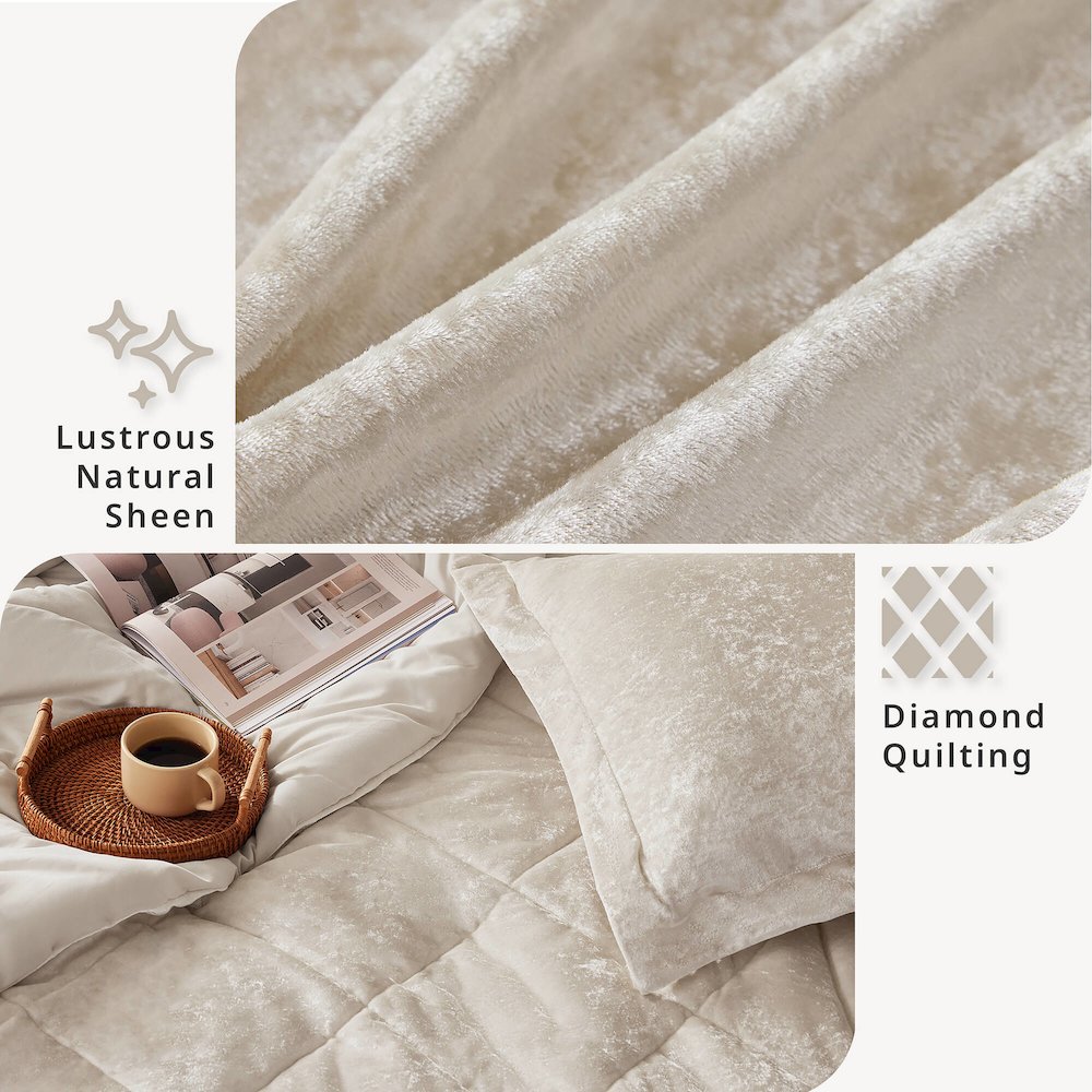 Felicia Velvet Comforter Set with Throw Pillow in Champagne Color