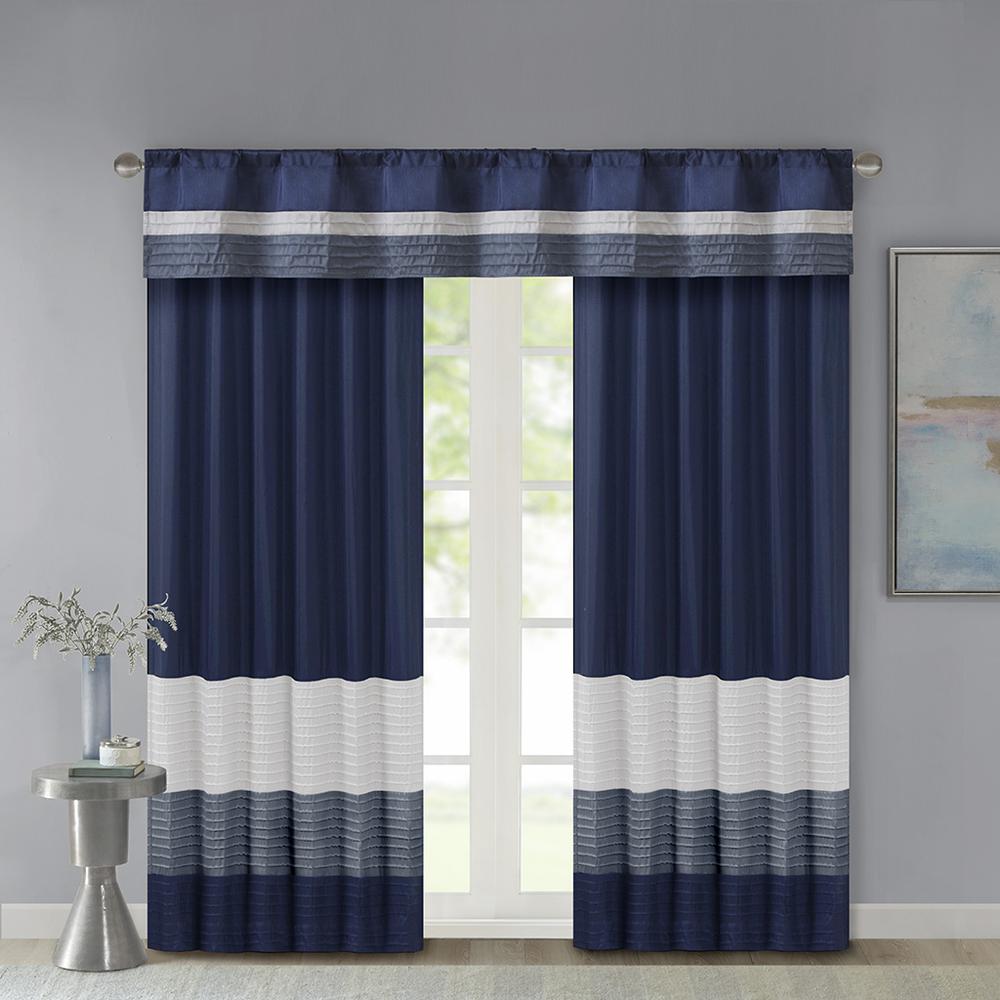 Navy Pintuck Striped Window Valance, Belen Kox