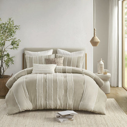 Shay 3 Piece Striped Cotton Comforter Set, Taupe color