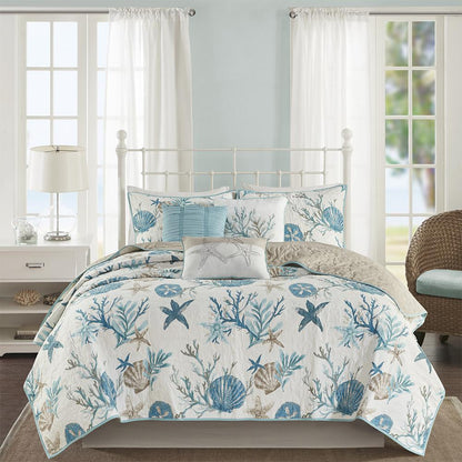 6 Piece Cotton Sateen Quilt Set with Throw Pillows