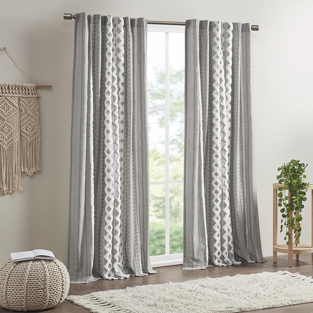 Cotton Printed Curtain Panel with Chenille Stripe and Lining
