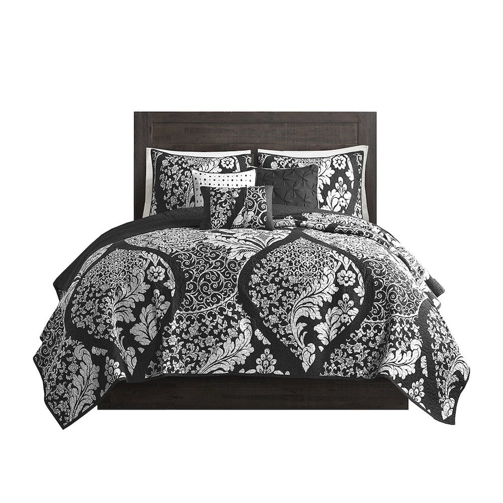6 Piece Printed Cotton Quilt Set with Throw Pillows